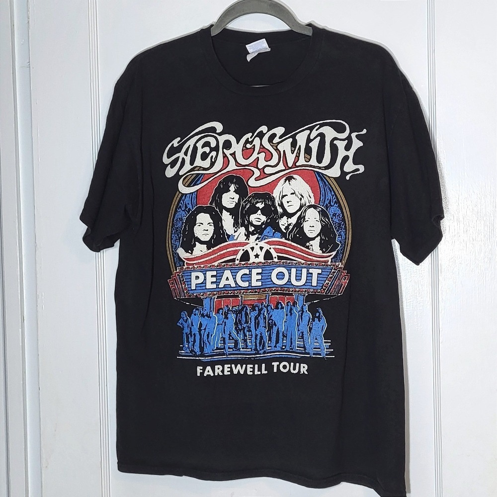 Aerosmith Peace Out Farewell Tour T-Shirt Mens Large Black Port & Company Cotton